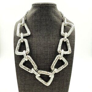 Karine Sultan Chain Necklace Silver Plated Hammered Links
